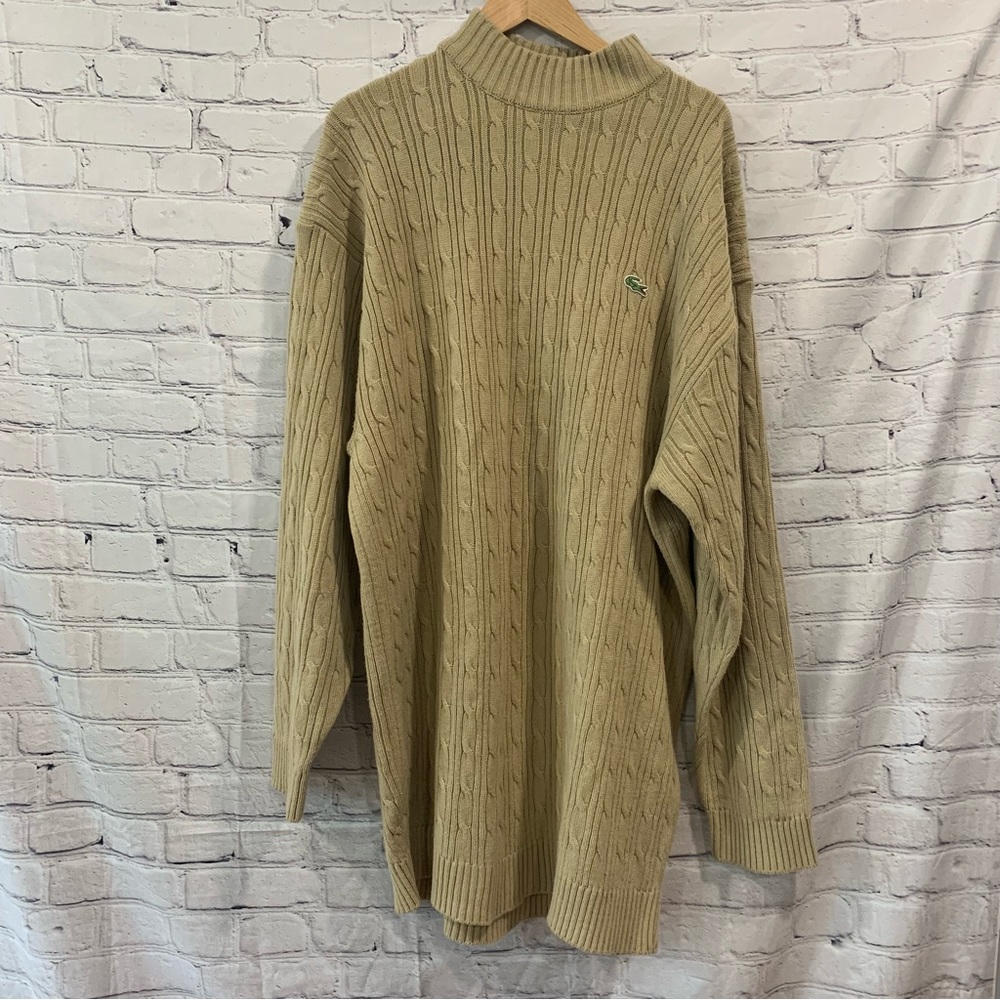 Lacoste Long Sleeve Cable Knit Dress - Tan